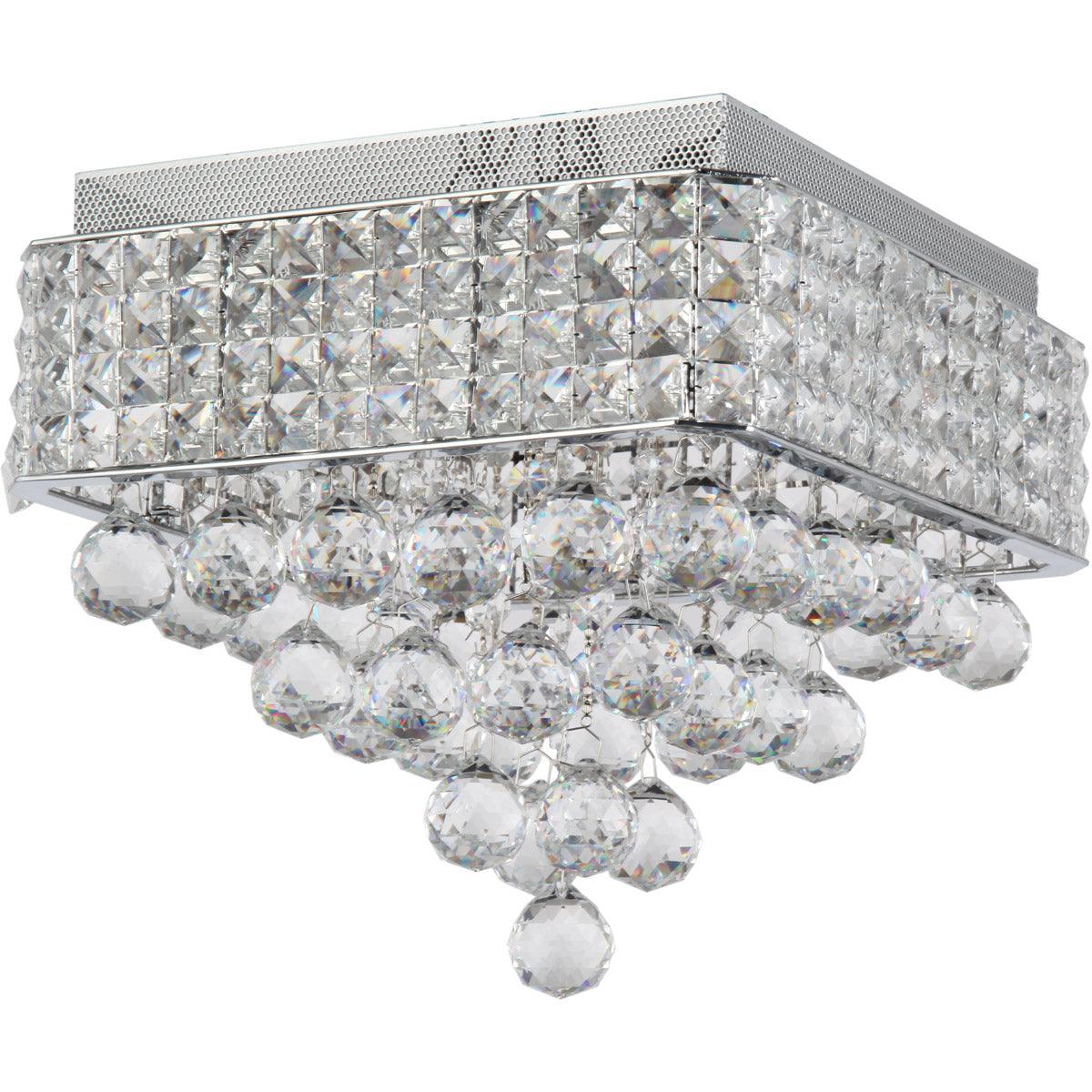 Chrome Square Frame with Clear Crystal Flush Mount - LV LIGHTING