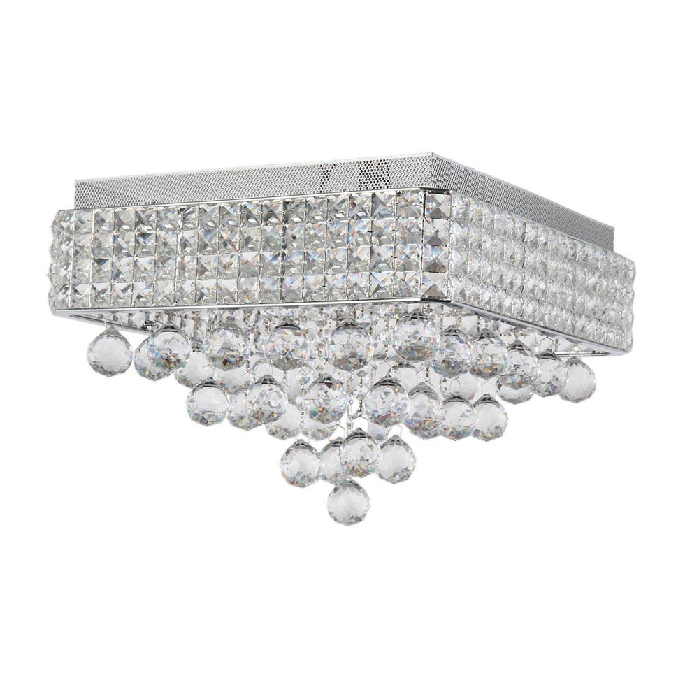 Chrome Square Frame with Clear Crystal Flush Mount - LV LIGHTING