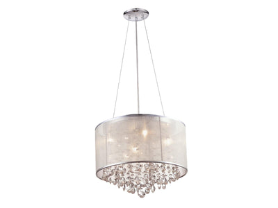 Organza Drum Shade with Clear Crystal Strand and Drop Chandelier / Pendant - LV LIGHTING