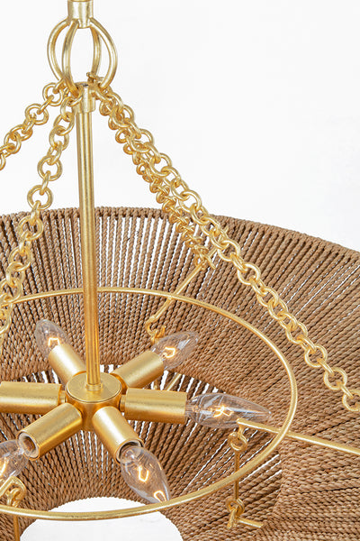 Gold Leaf Frame with Abaca Rope Shade Chandelier