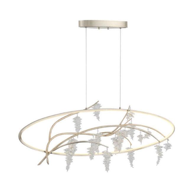 LED Silver Leaf and Antique Gold Oval Frame with Crystal Linear Chandelier - LV LIGHTING