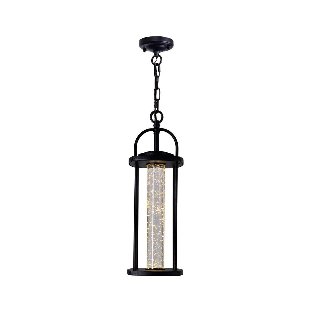 Black with Cylindrical Bubble Glass Shade Outdoor Pendant - LV LIGHTING