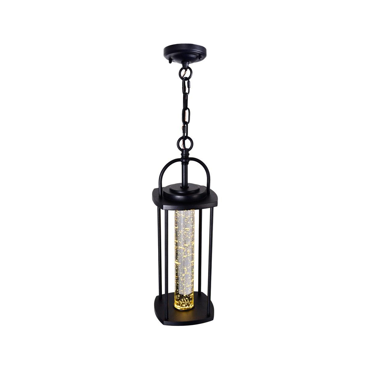Black with Cylindrical Bubble Glass Shade Outdoor Pendant - LV LIGHTING