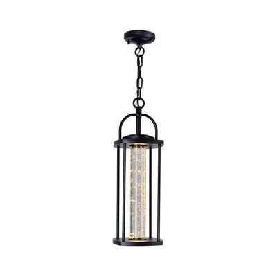Black with Cylindrical Bubble Glass Shade Outdoor Pendant - LV LIGHTING