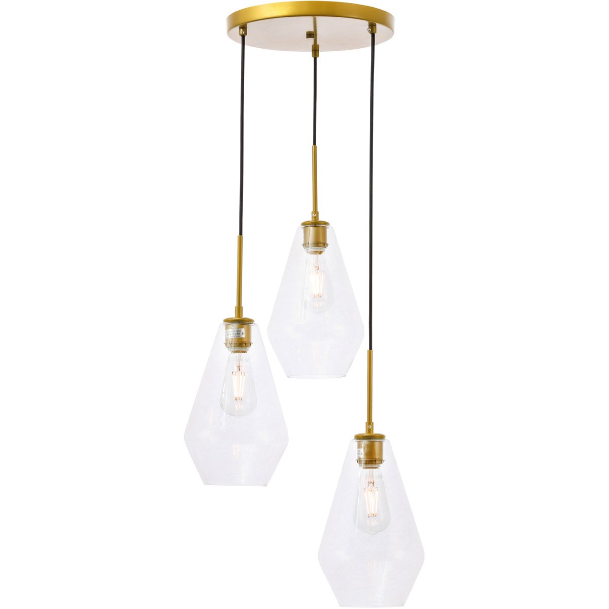 Brass with Tripple Clear Shade Pendant - LV LIGHTING