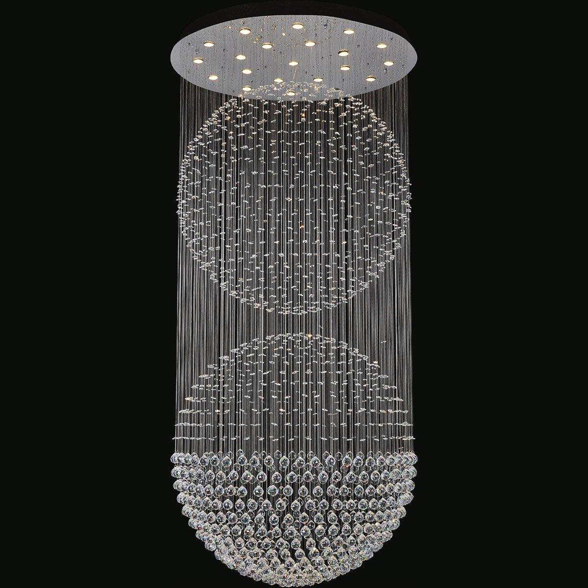 Chrome with Crystal Drop and Strand Double Sphere Chandelier - LV LIGHTING