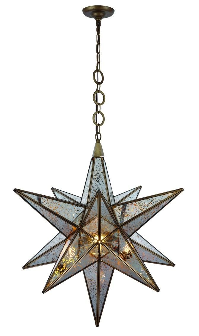 Dark Antique Brass with Glass Shade Star Pendant - LV LIGHTING