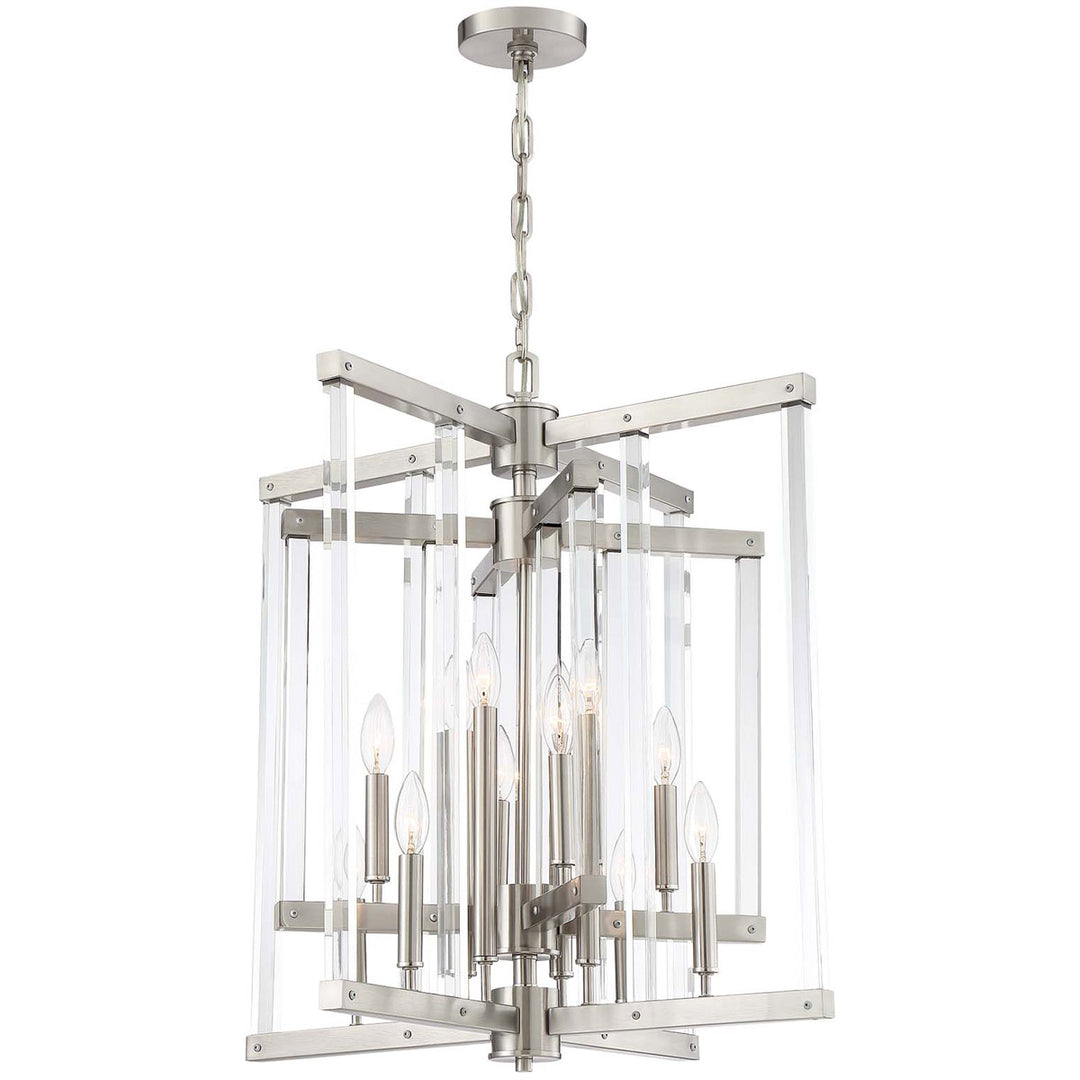 Steel Frame with Clear Acrylic Rod Chandelier in Polished Nickel by Zeev