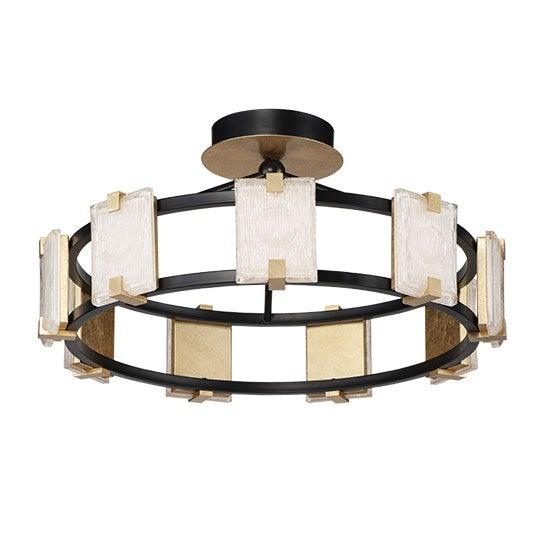 LED Black and Gold Leaf with Piastra Style Glass Semi Flush Mount - LV LIGHTING