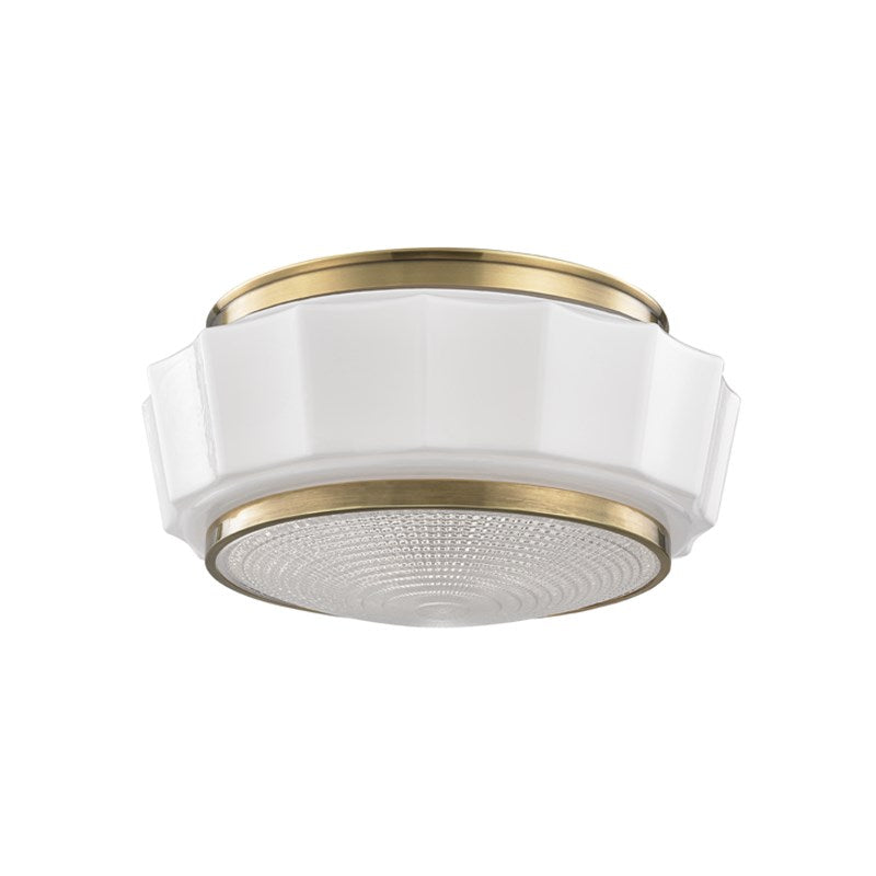 Steel Frame with Opal and Prismatic Glass Shade Flush Mount