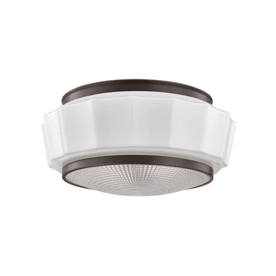 Steel Frame with Opal and Prismatic Glass Shade Flush Mount
