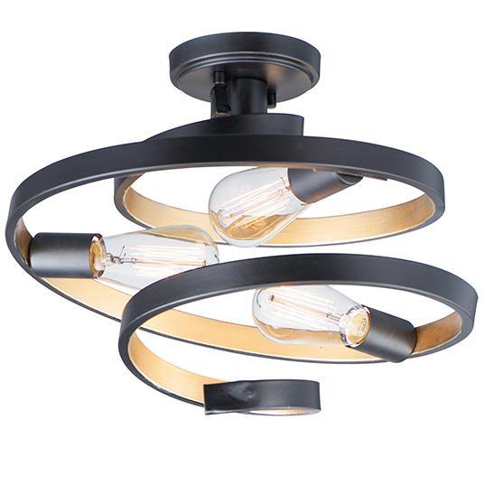 Black with Gold Twisted Semi Flush Mount - LV LIGHTING