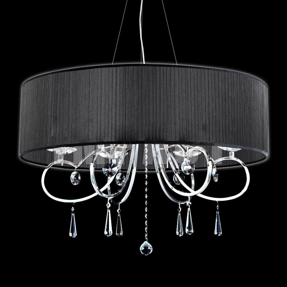 Black Fabric Shade with Chrome Arms and Crystal Chandelier - LV LIGHTING