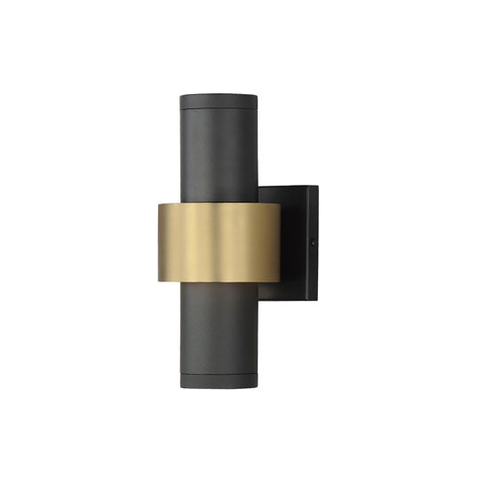 LED Black with Gold Cylindrical Frame Outdoor Wall Sconce