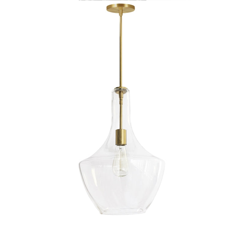 Steel Frame with Lyrical Curved Clear Glass Shade Pendant