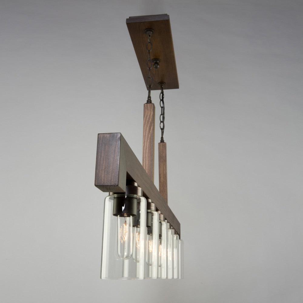 Pine Wood Brunito Bronze Linear Frame with Clear Cylindrical Glass Shade Pendant - LV LIGHTING