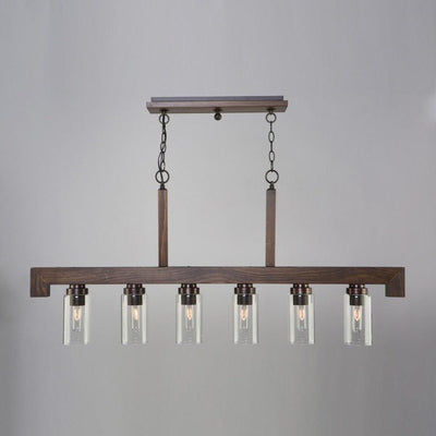 Pine Wood Brunito Bronze Linear Frame with Clear Cylindrical Glass Shade Pendant - LV LIGHTING