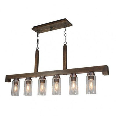 Pine Wood Brunito Bronze Linear Frame with Clear Cylindrical Glass Shade Pendant - LV LIGHTING