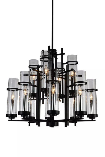 Black Frame with Clear Cylindrical Glass Shade Chandelier - LV LIGHTING