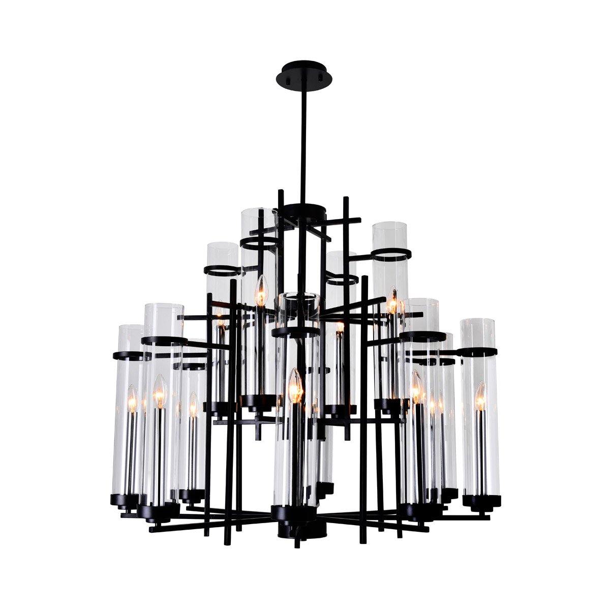 Black Frame with Clear Cylindrical Glass Shade Chandelier - LV LIGHTING