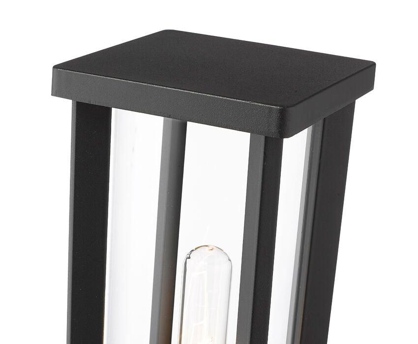 Black Aluminum with Cylindrical Clear Glass Caged Suare Base Outdoor Post Light - LV LIGHTING