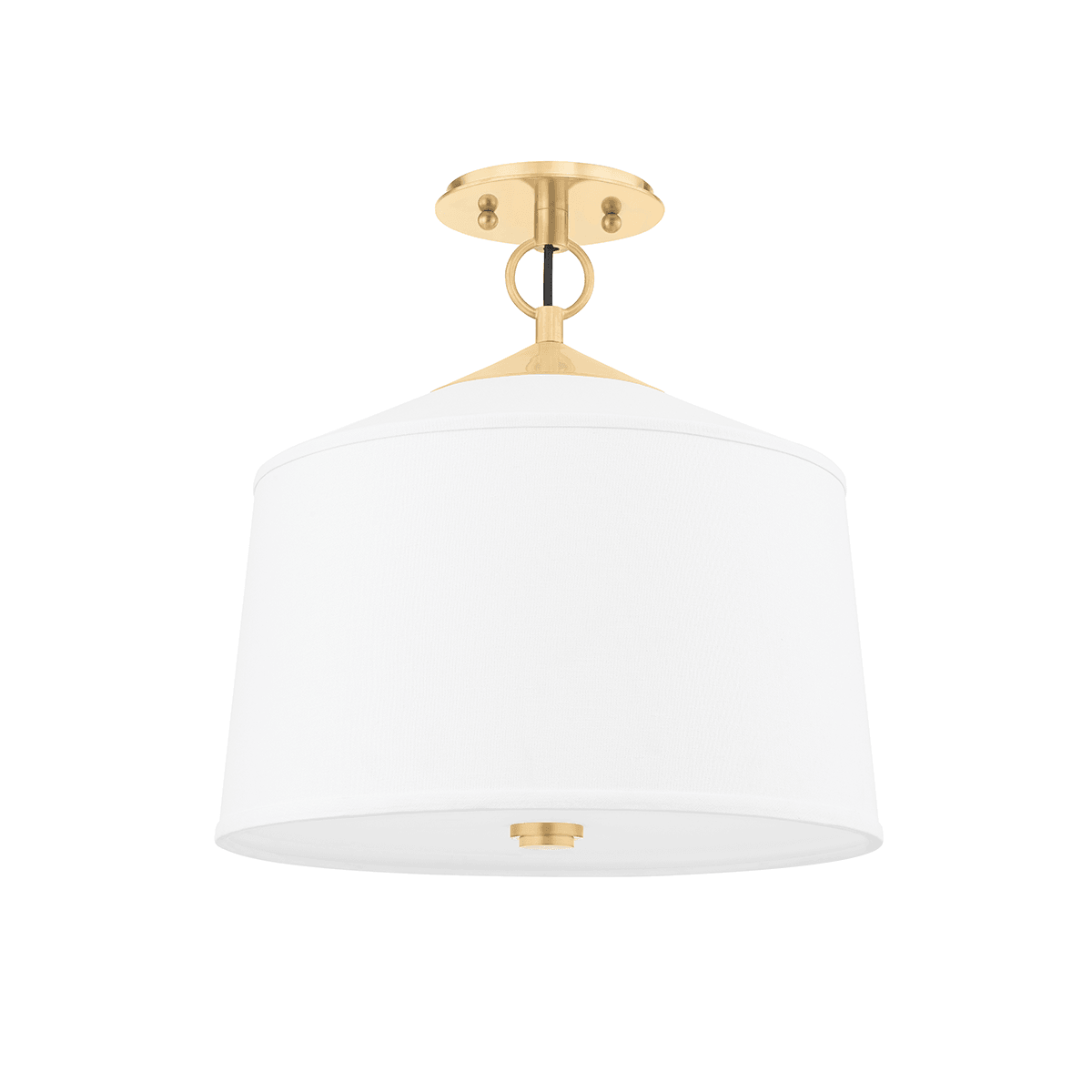 Aged Brass with White Fabric Shade Flush Mount - LV LIGHTING