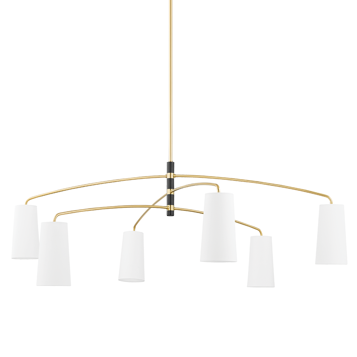 Aged Brass and Soft Black Arm and Frame with White Linen Shade Chandelier