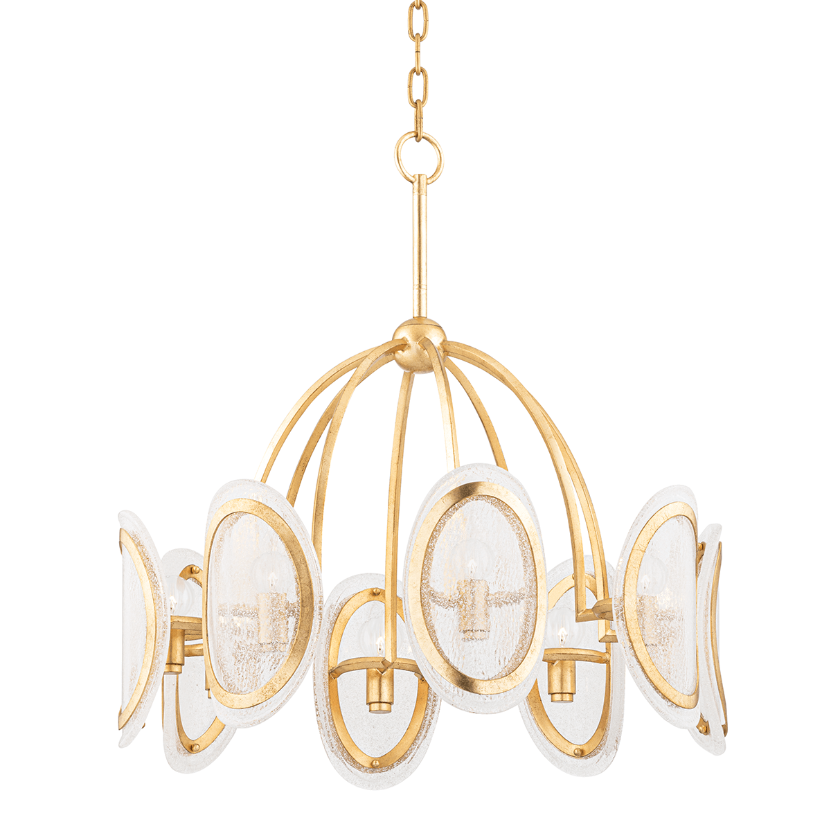 Vintage Gold Leaf with Piastra Glass Shade Chandelier - LV LIGHTING