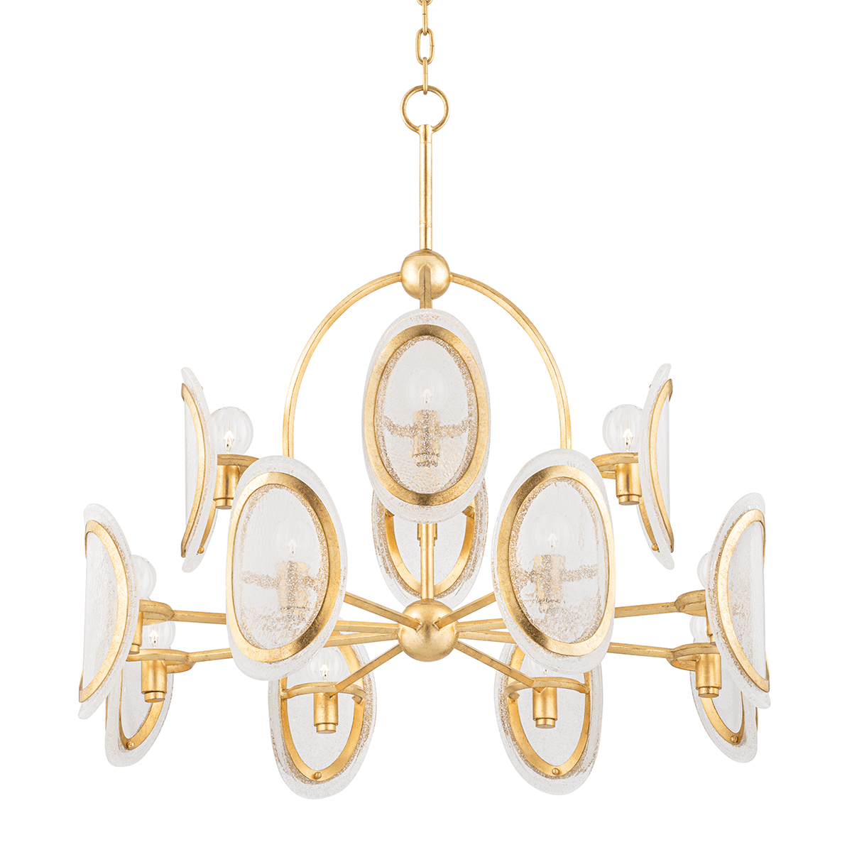 Vintage Gold Leaf with Piastra Glass Shade Chandelier - LV LIGHTING