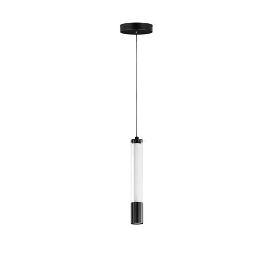 LED Steel Frame with Clear Cylindrical Ribbed Glass Single Pendant