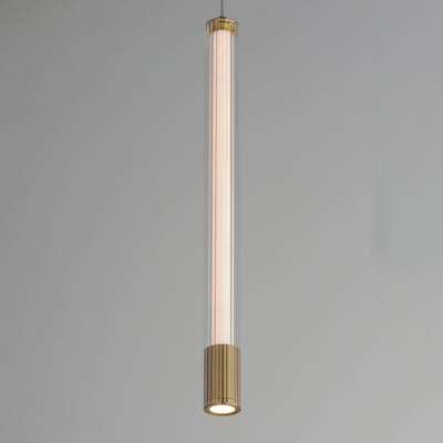 LED Steel Frame with Clear Cylindrical Ribbed Glass Single Pendant