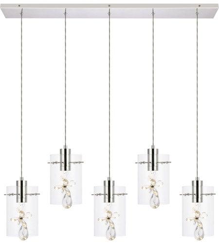 Chrome with Crystal and Glass Shade Quintuple Pendant - LV LIGHTING
