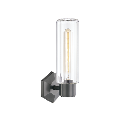 Steel Hexagon Plate with Clear Cylindrical Glass Shade Wall Sconce