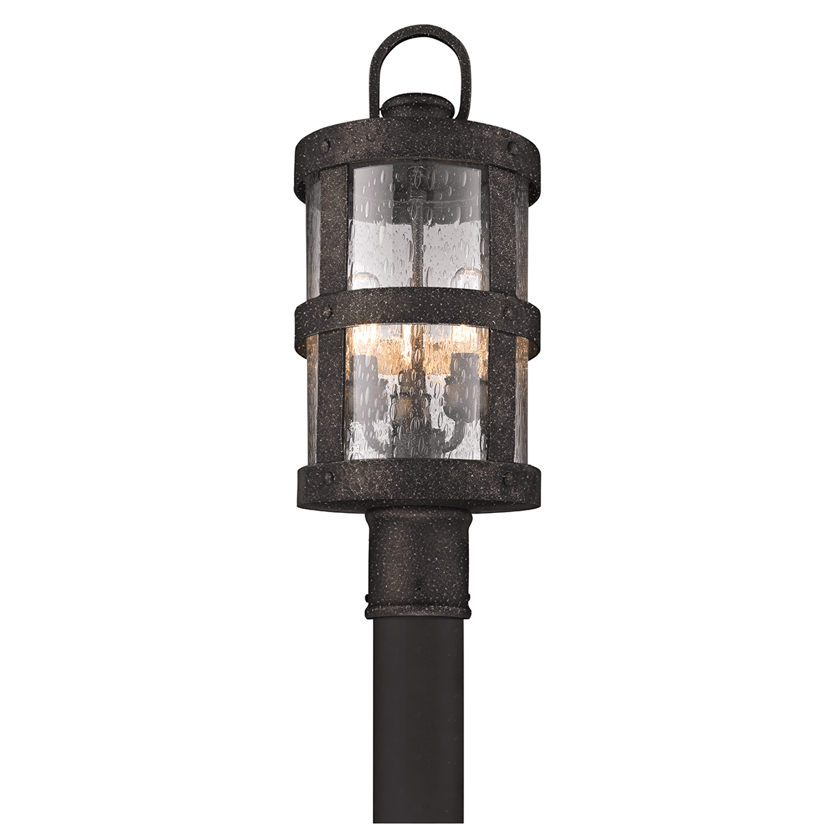 Barbosa Bronze Frame with Cylindrical Clear Seedy Glass Shade Outdoor Post Light - LV LIGHTING