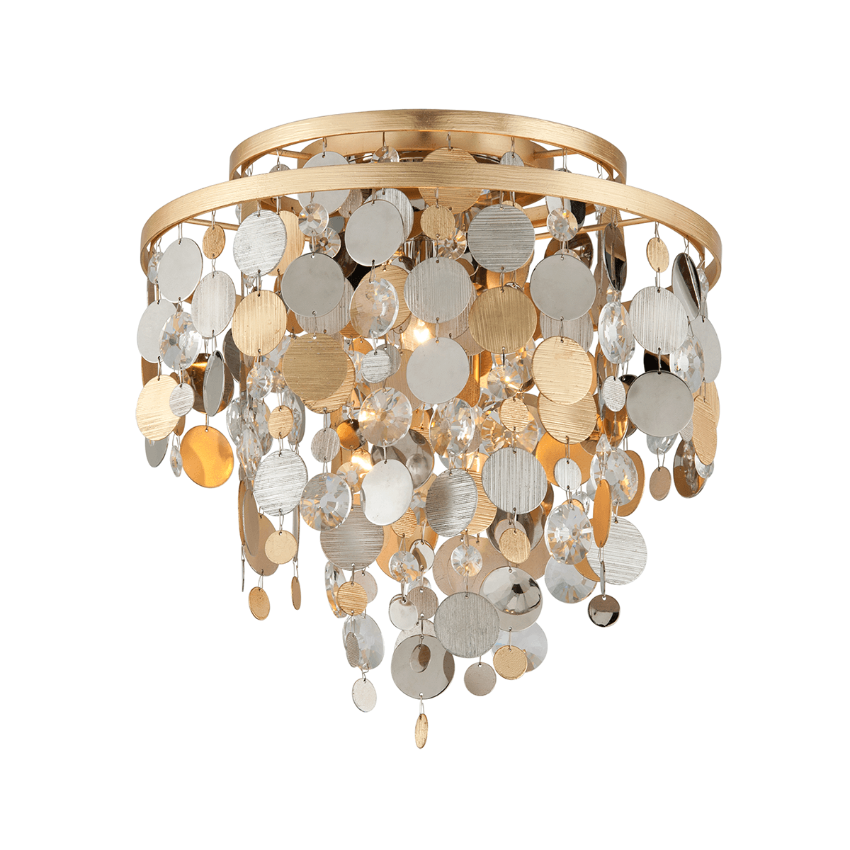 Gold Silver Leaf and Stainless Round Disks with Crystal Wall Flush Mount - LV LIGHTING