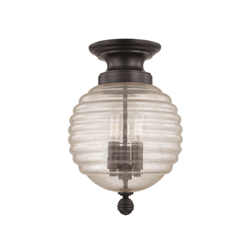 Steel with Clear Seedy Glass Globe Shade Flush Mount - LV LIGHTING