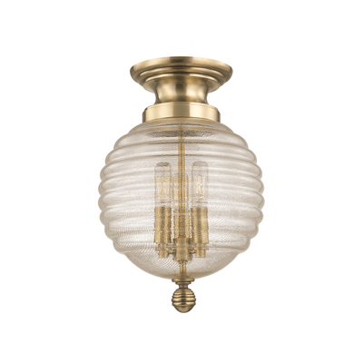 Steel with Clear Seedy Glass Globe Shade Flush Mount - LV LIGHTING