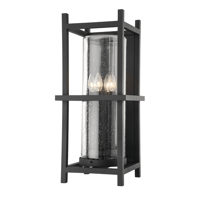 Textured Black with Clear Cylindrical Seedy Glass Shade Outdoor Wall Sconce - LV LIGHTING