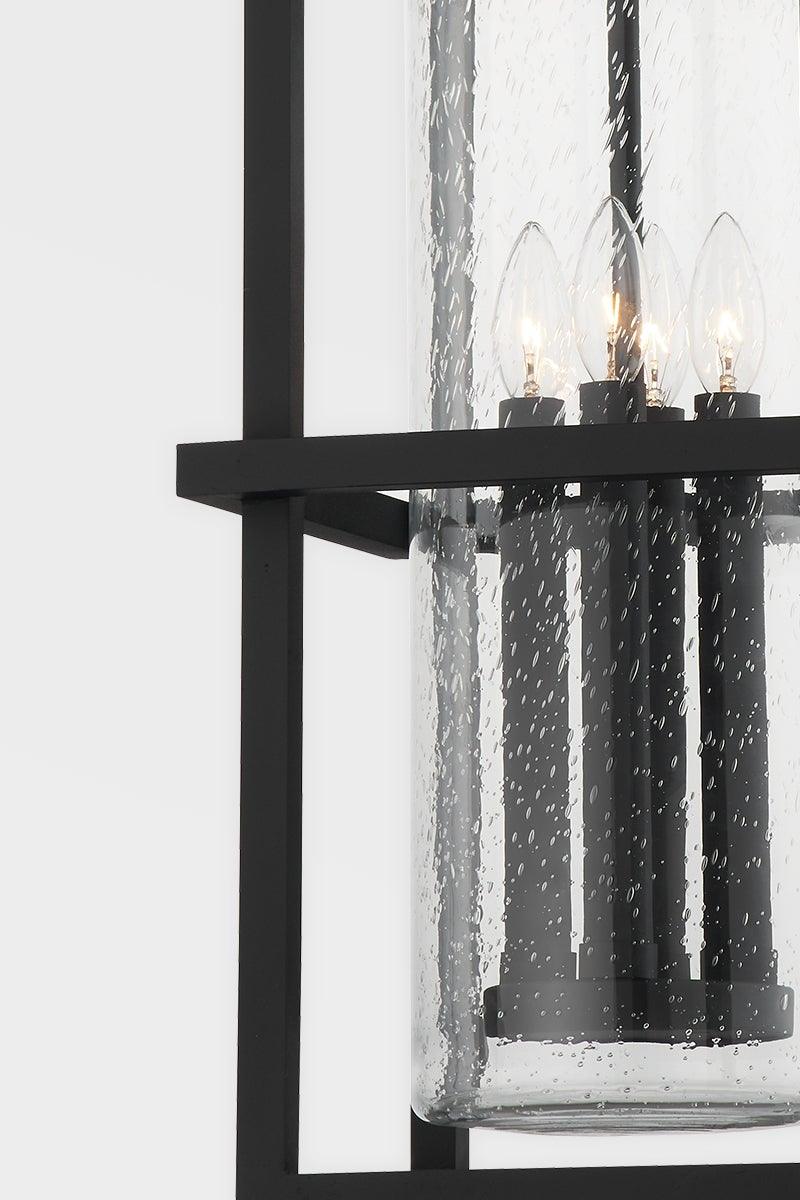 Textured Black with Clear Cylindrical Seedy Glass Shade Outdoor Wall Sconce - LV LIGHTING