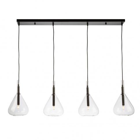 Black with Unique Clear Glass Shade 4 Light Linear Pendant - LV LIGHTING