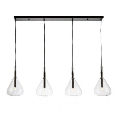 Black with Unique Clear Glass Shade 4 Light Linear Pendant - LV LIGHTING