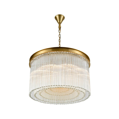 Steel Round Frame with Clear Glass Rod Chandelier