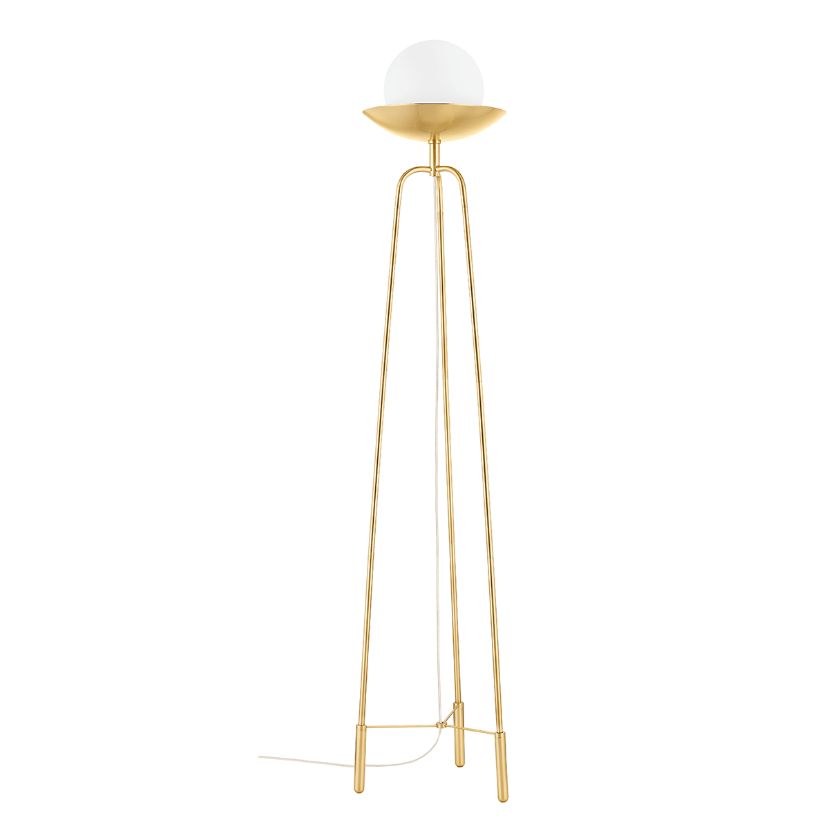 Aged Brass Tripod with White Glass Globe Floor Lamp - LV LIGHTING