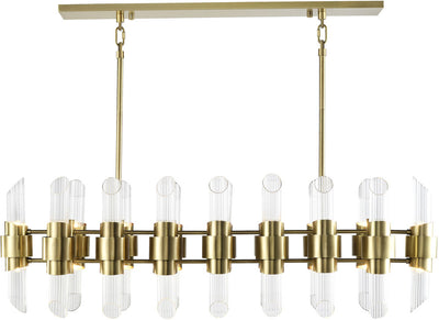 Steel Frame with Clear Ribbed Glass Shade Linear Chandelier