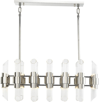 Steel Frame with Clear Ribbed Glass Shade Linear Chandelier