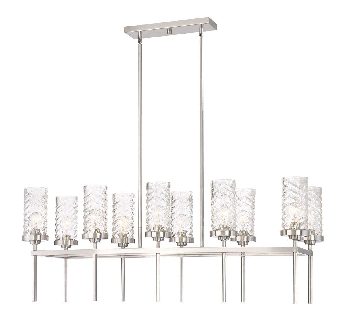 Brushed Nickel Frame with Clear Cylindrical Glass Shade Linear Chandelier - LV LIGHTING