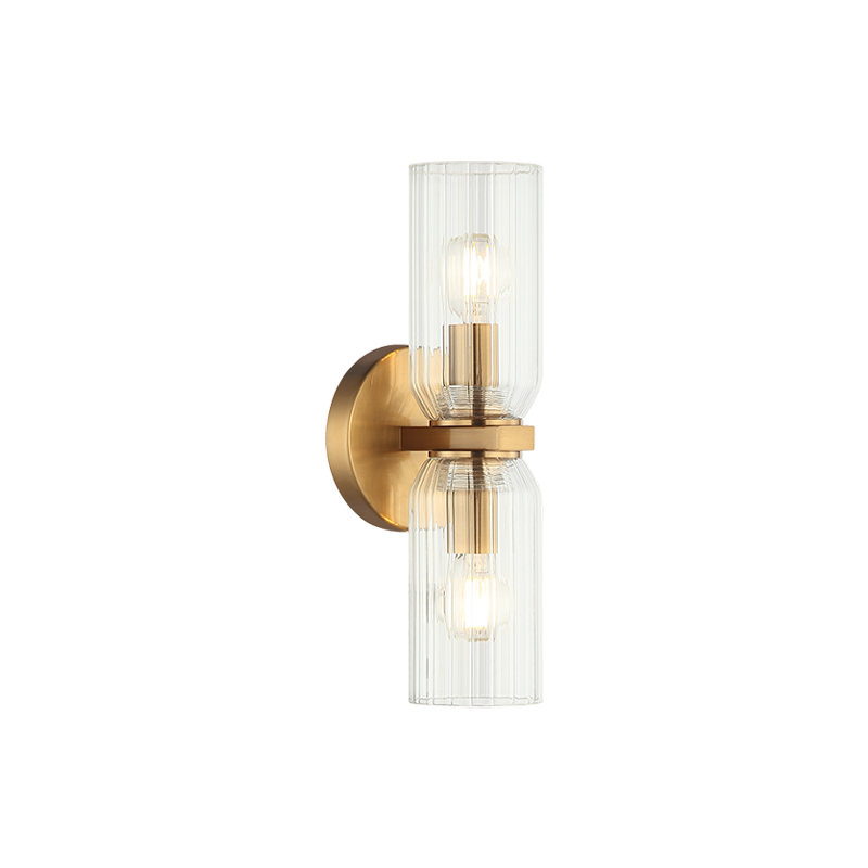 Westlock - Steel Frame with Clear Ribbed Glass Shade Double Ended Wall Sconce in Aged Gold Brass by Matteo Lighting