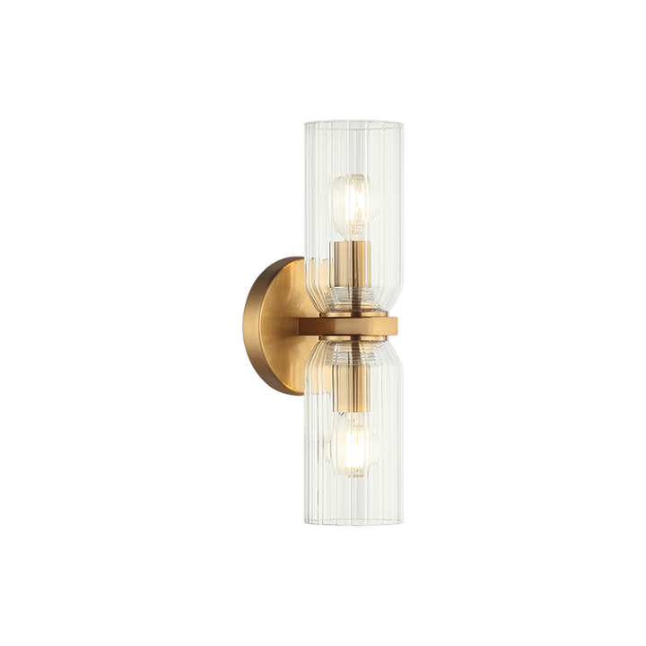 Westlock - Steel Frame with Clear Ribbed Glass Shade Double Ended Wall Sconce in Aged Gold Brass by Matteo Lighting