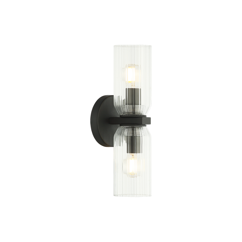 Westlock - Steel Frame with Clear Ribbed Glass Shade Double Ended Wall Sconce in Matte Black by Matteo Lighting