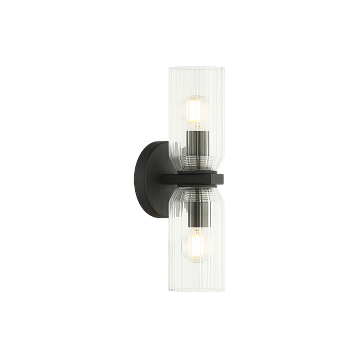 Westlock - Steel Frame with Clear Ribbed Glass Shade Double Ended Wall Sconce in Matte Black by Matteo Lighting